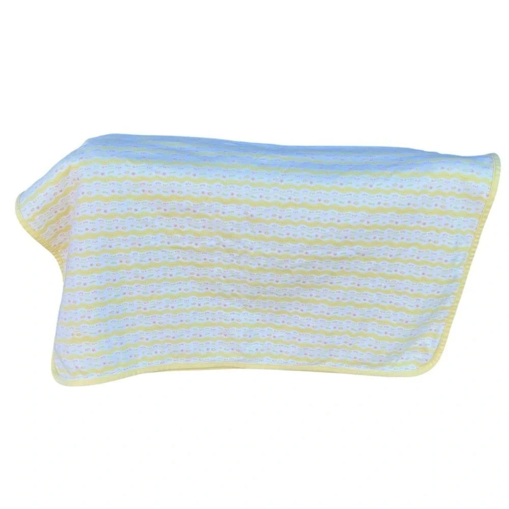 Vintage Gymboree Fish Sea Star Reversible Baby Blanket 90s  Yellow White GUC